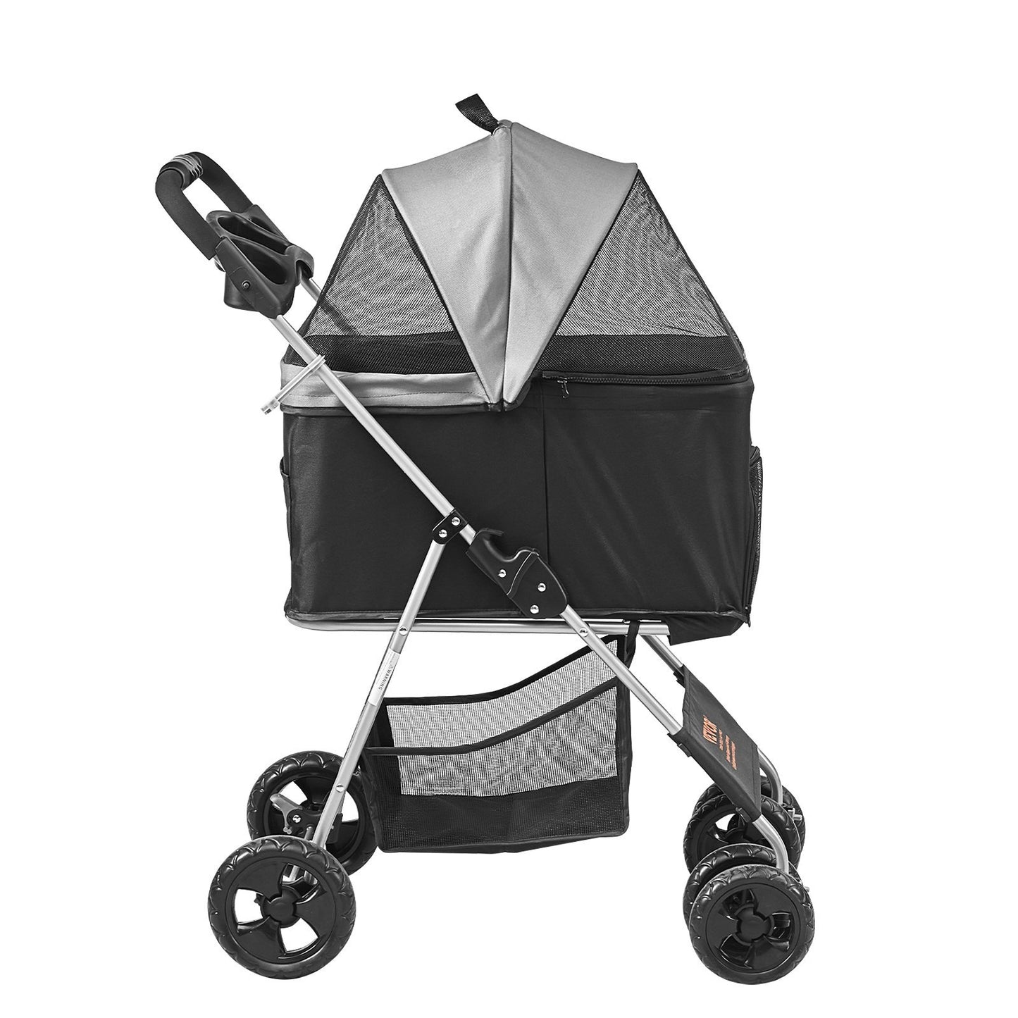 VEVOR Pet Stroller, 4 Wheels Dog Stroller Rotate With Brakes, 35lbs Weight Capacity, Puppy Stroller With Detachable Carrier, Storage Basket And Cup Holder, For Dogs And Cats Travel, Black Dark Grey