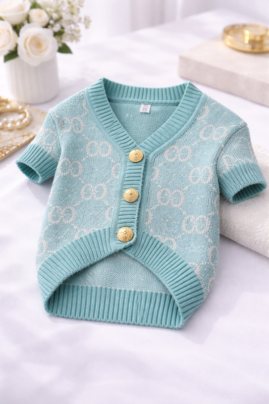 Luxe Monogram Knit Dog Cardigan