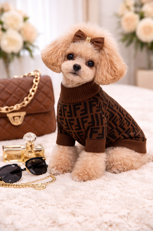 Mocha Luxe Monogram Knit Dog Sweater