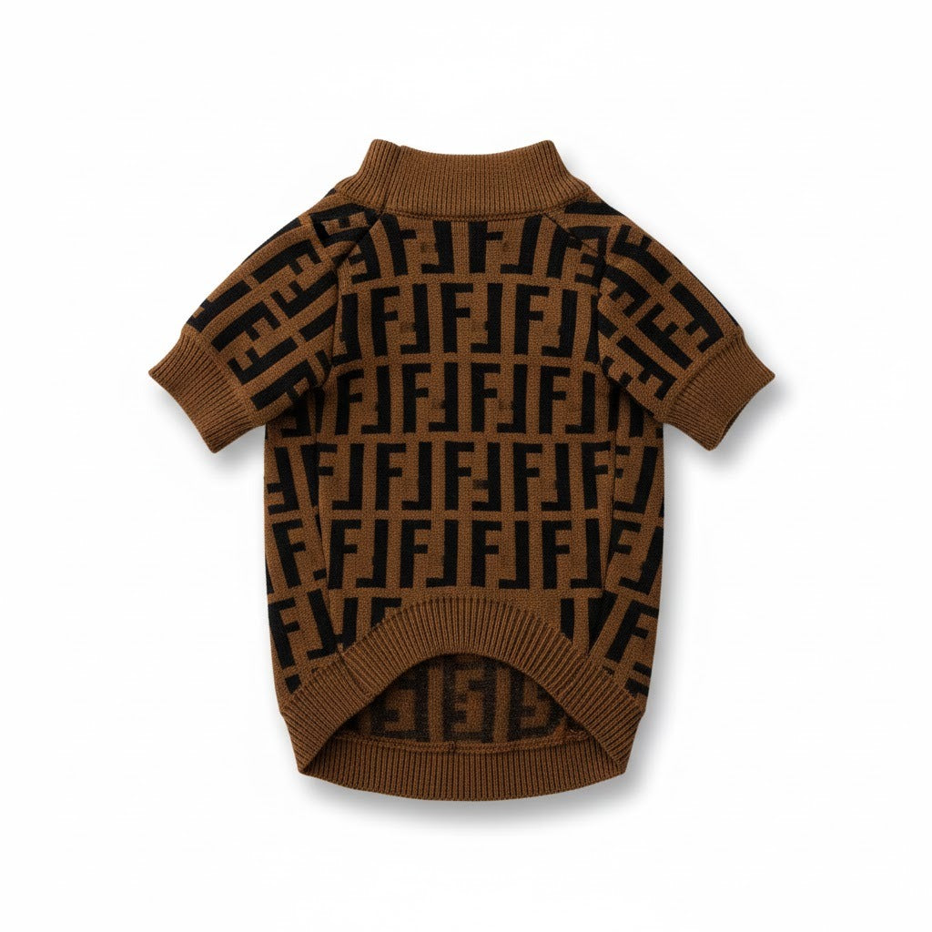 Mocha Luxe Monogram Knit Dog Sweater
